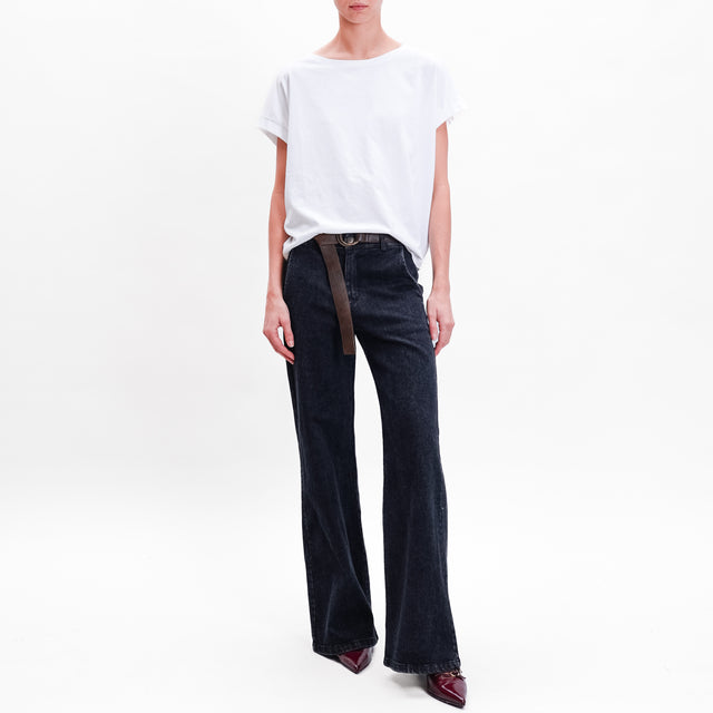 Zeroassoluto-Pantalone LILLY palazzo tela jeans elasticizzata - denim nero