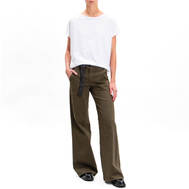 Zeroassoluto-Pantalone LILLY palazzo cotone elasticizzato - militare