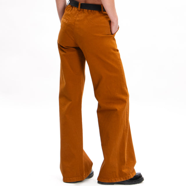 Zeroassoluto-Pantalone LILLY palazzo cotone elasticizzato - whiskey