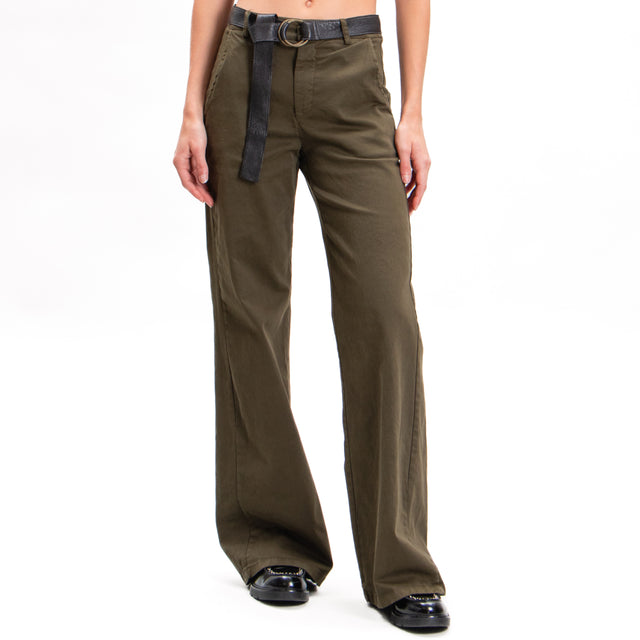 Zeroassoluto-Pantalone LILLY palazzo cotone elasticizzato - militare