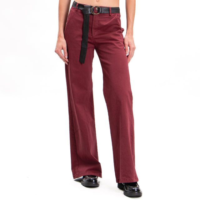 Zeroassoluto-Pantalone LILLY palazzo cotone elasticizzato - vino