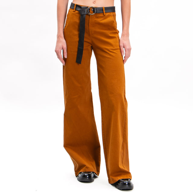 Zeroassoluto-Pantalone LILLY palazzo cotone elasticizzato - whiskey