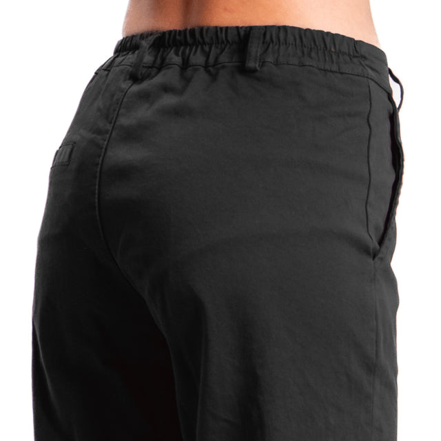 Zeroassoluto-Pantalone LILLY palazzo cotone elasticizzato - nero