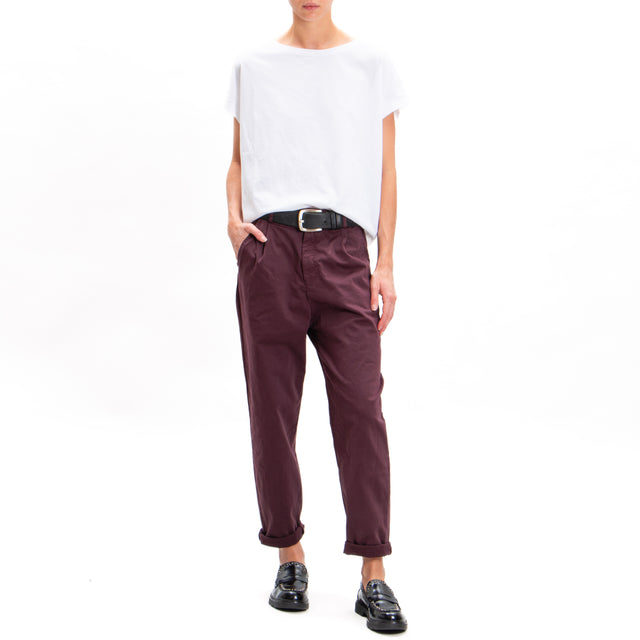 Zeroassoluto-LOLA boyfriend stretch cotton trousers - burgundy