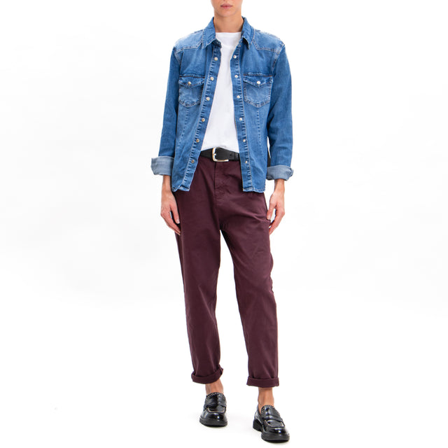 Zeroassoluto-Pantalone LOLA boyfriend cotone elasticizzato - burgundy