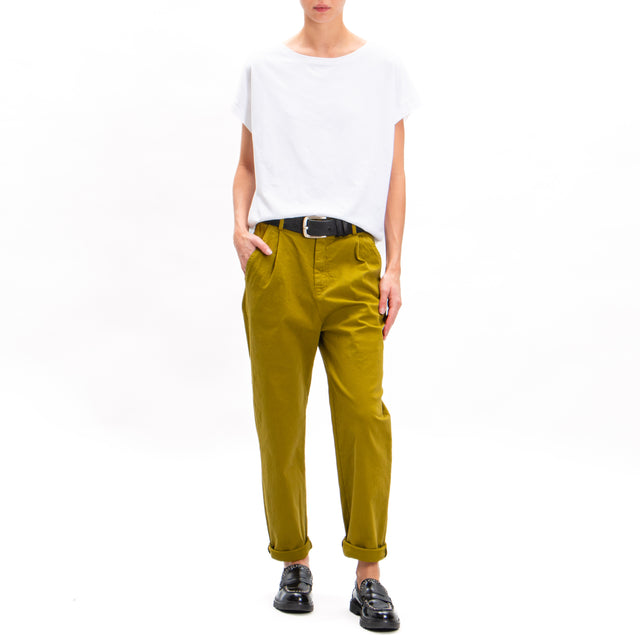 Zeroassoluto-Pantalone LOLA boyfriend cotone elasticizzato - olio