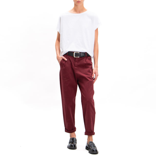 Zeroassoluto-Pantalone LOLA boyfriend cotone elasticizzato - vino