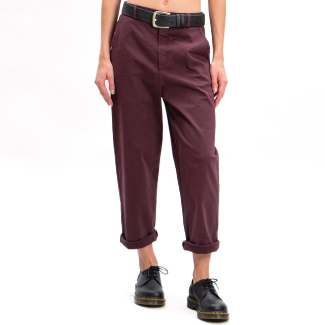 Zeroassoluto-Pantalone LORY baggy cotone elasticizzato - burgundy