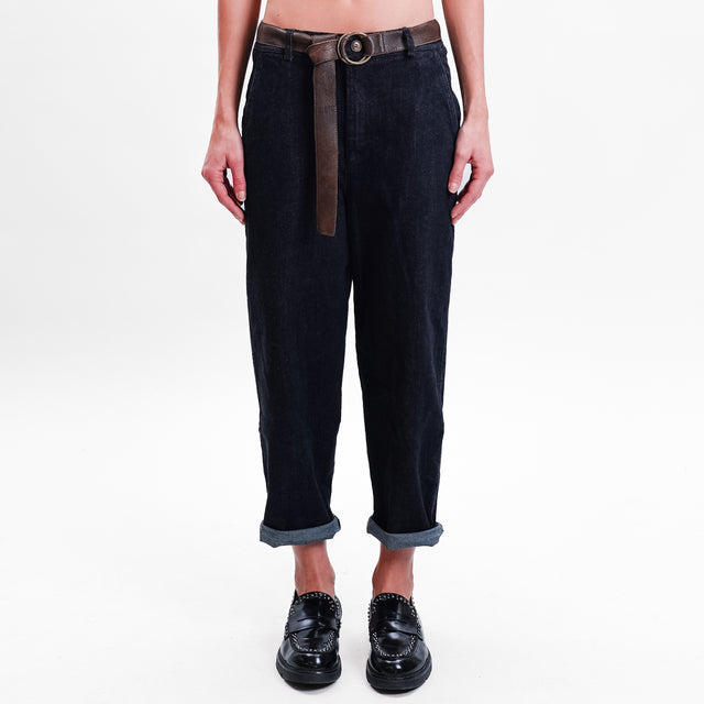 Zeroassoluto-Pantalone LORY baggy tela jeans - denim nero