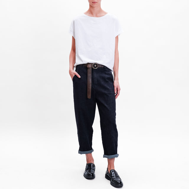 Zeroassoluto-Pantalone LORY baggy tela jeans - denim nero