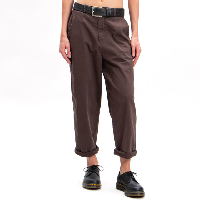 Zeroassoluto-LORY baggy stretch cotton trousers - dark brown