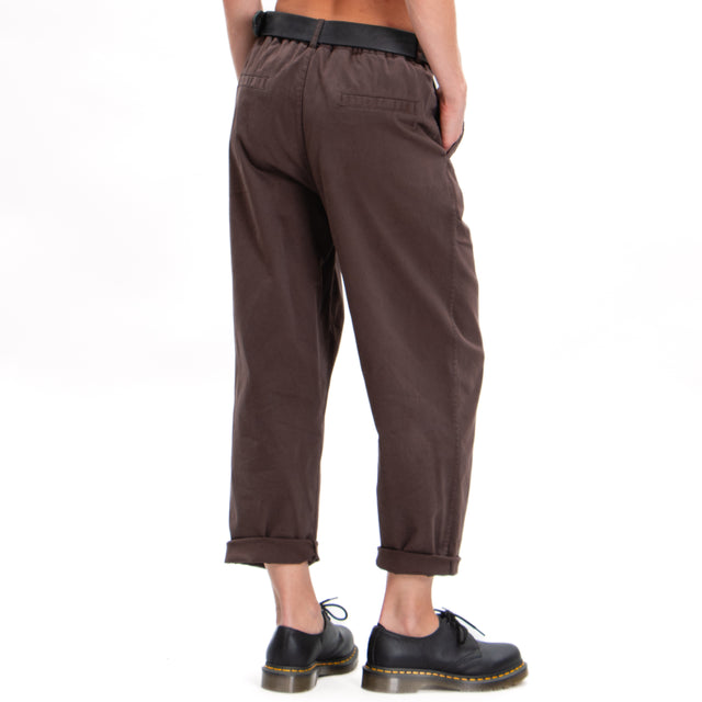 Zeroassoluto-LORY baggy stretch cotton trousers - dark brown