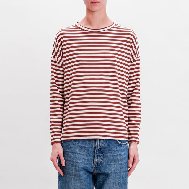 Zeroassoluto-T-shirt striped box jersey - leather/butter