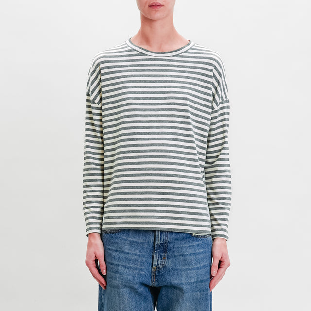 Zeroassoluto-T-shirt righe scatola in jersey - off white/grigio melange