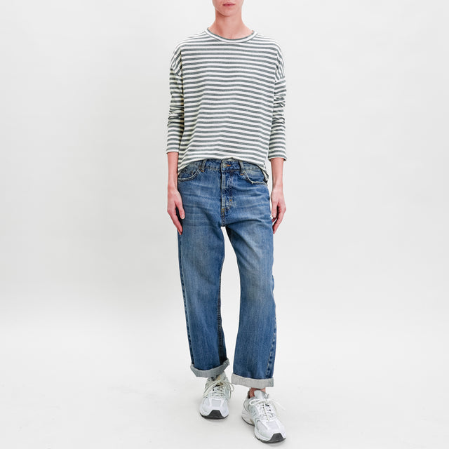 Zeroassoluto-T-shirt striped box jersey - off white/grey melange