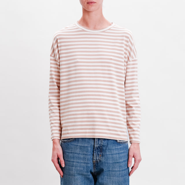 Zeroassoluto-T-shirt righe scatola in jersey - off white/sand