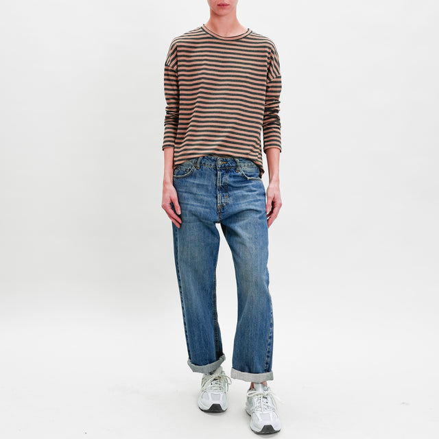 Zeroassoluto-T-shirt striped box jersey - barley/anthracite