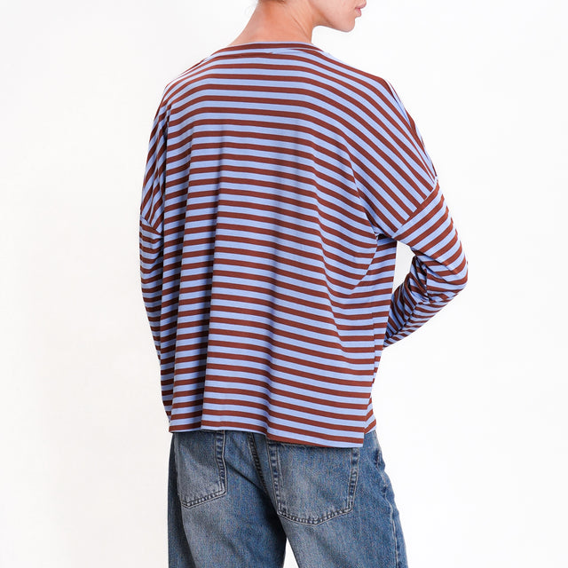 Zeroassoluto-V-neck striped jersey T-shirt - light blue/tan