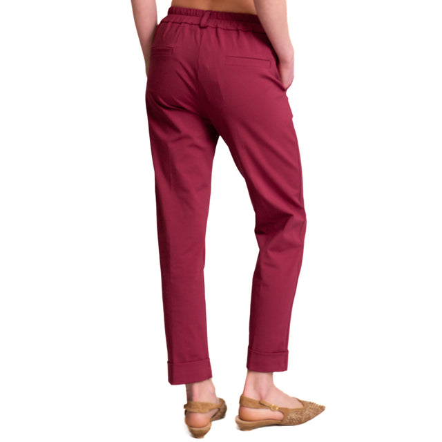 Zeroassoluto-Pantalone BONNY elastico dietro punto milano risvolto sul fondo- cherry