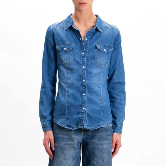 Zeroassoluto-Camicia slim fit tela denim light stretch - denim