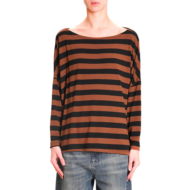 Zeroassoluto-CLIO wide stripe jersey T-shirt - tan/black