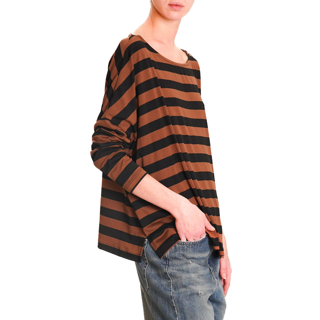 Zeroassoluto-CLIO wide stripe jersey T-shirt - tan/black