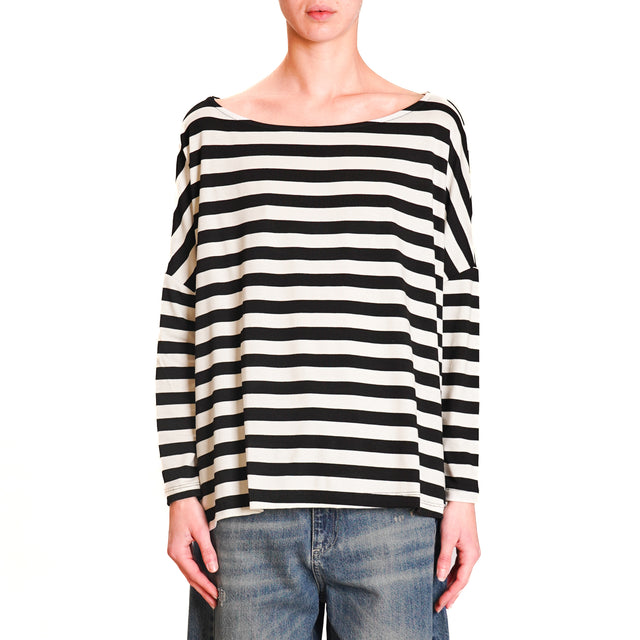 Zeroassoluto-CLIO wide stripe jersey T-shirt - milk/black