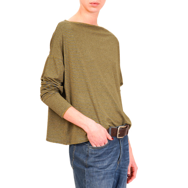 Zeroassoluto-T-shirt CLOE righe in jersey - militare/grigio melange