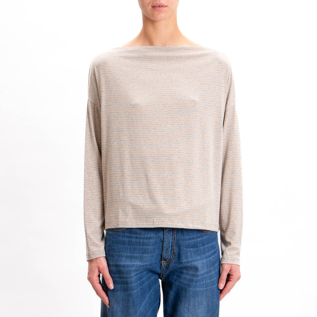 Zeroassoluto-T-shirt CLOE righe in jersey - beige/grigio melange