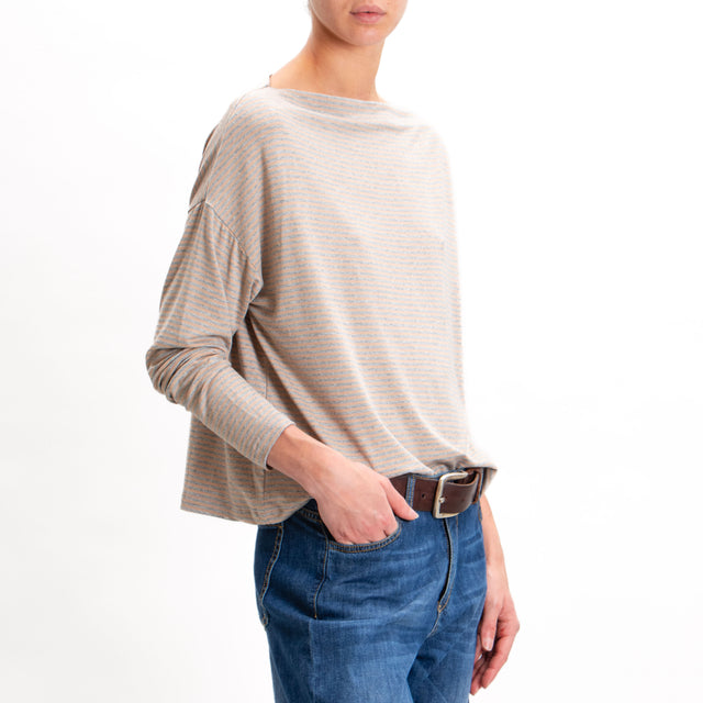 Zeroassoluto-T-shirt CLOE righe in jersey - beige/grigio melange