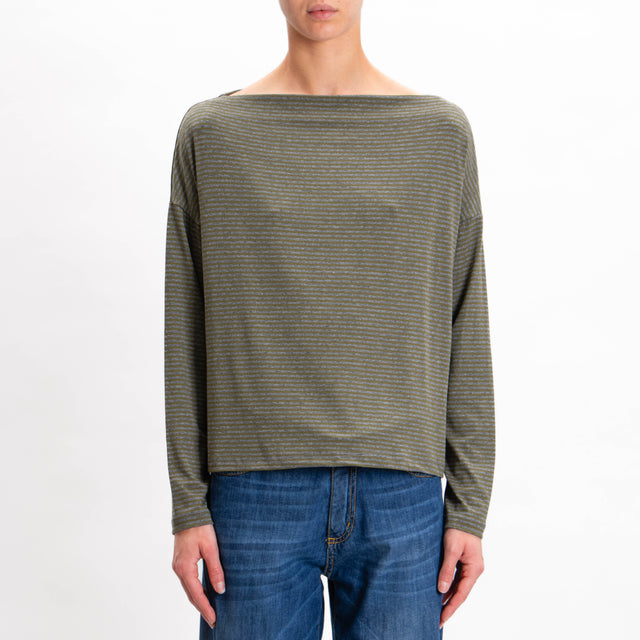 Zeroassoluto-T-shirt CLOE righe in jersey - militare/grigio melange