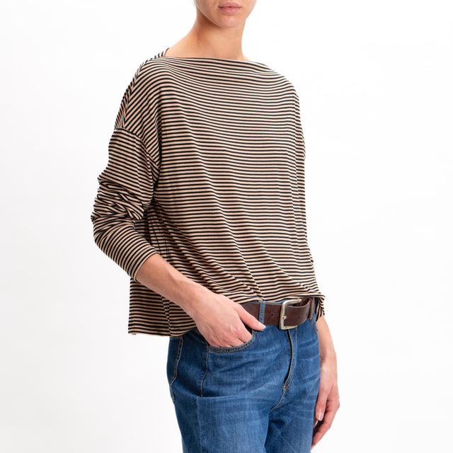 Zeroassoluto-T-shirt CLOE righe in jersey - sand/nero