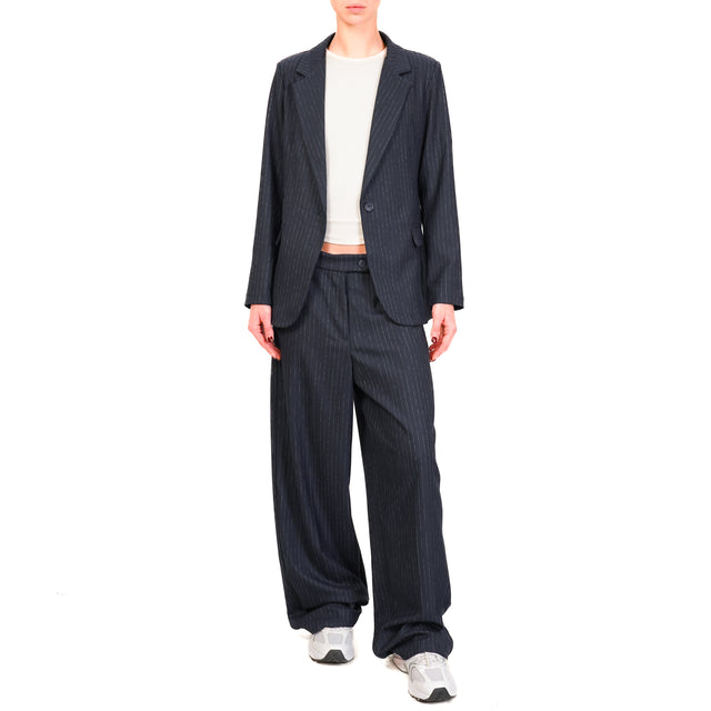 Zeroassoluto-Pantalone GENDER wide leg genderless - gessato blu/bianco