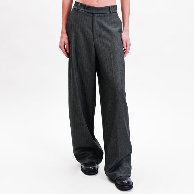 Zeroassoluto-Pantalone GENDER wide leg genderless - spinato grigio/nero