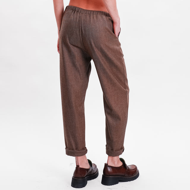 Zeroassoluto-Pantalone GILDA baggy con coulisse - diagonale camel/moro