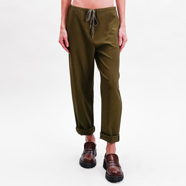 Zeroassoluto-Pantalone GILDA baggy con coulisse - olive melange