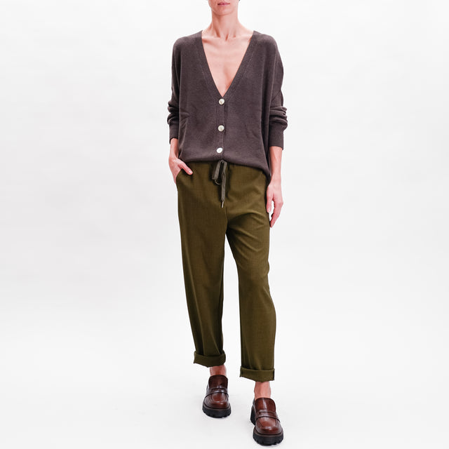 Zeroassoluto-Pantalone GILDA baggy con coulisse - olive melange