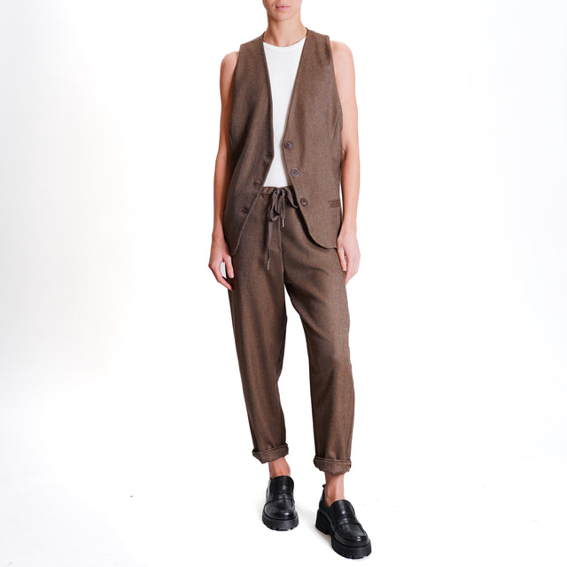 Zeroassoluto-Pantalone GILDA baggy con coulisse - diagonale camel/moro