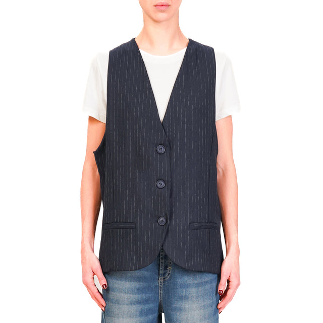 Zeroassoluto-Gilet GILY 3 bottoni - gessato blu/bianco