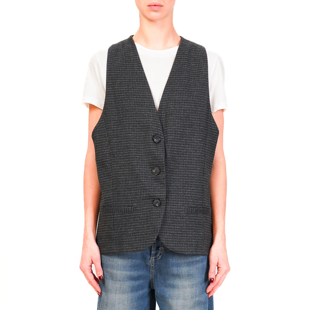 Zeroassoluto-Gilet GILY 3 bottoni - pied de poule nero/grigio