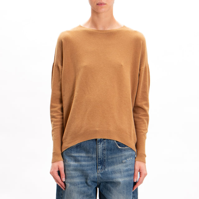 Zeroassoluto-Ribbed cuff crewneck sweater - biscuit