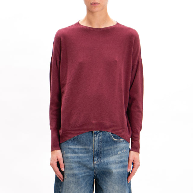 Zeroassoluto-Ribbed cuff crewneck sweater - Bordeaux