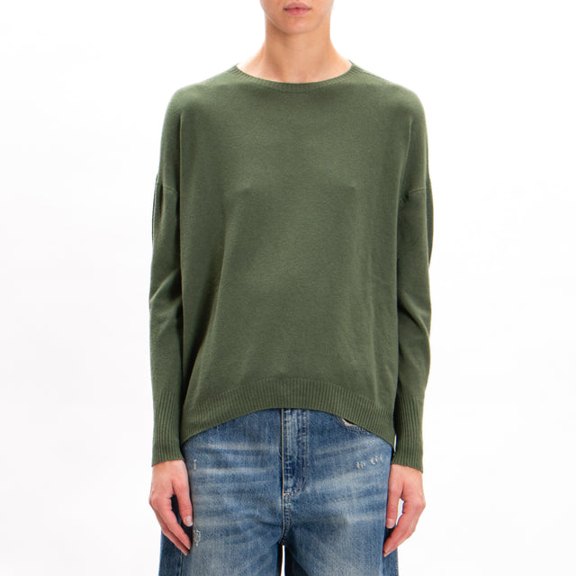 Zeroassoluto-Ribbed cuff crewneck sweater - military