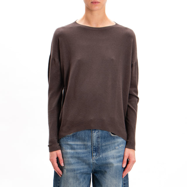 Zeroassoluto-Ribbed cuff crewneck sweater - dark brown