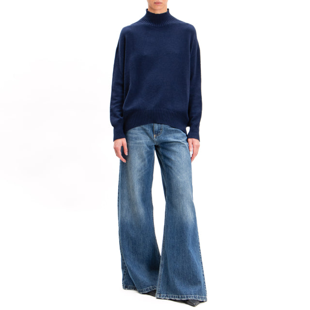 Zeroassoluto-Ribbed collar sweater - blue