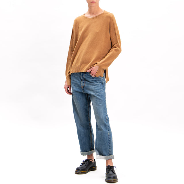 Zeroassoluto-Side slit box jersey - biscuit