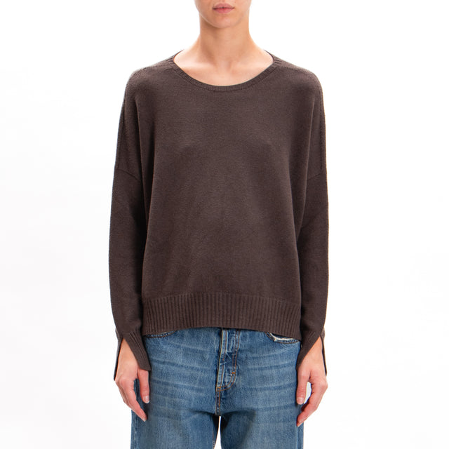 Zeroassoluto-Side slit box jersey - dark brown