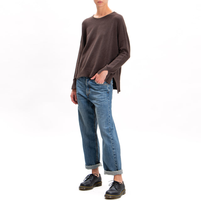 Zeroassoluto-Side slit box jersey - dark brown