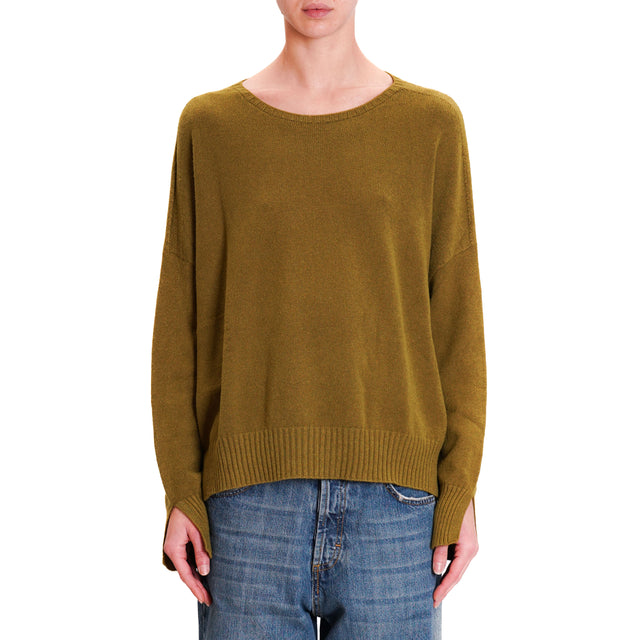 Zeroassoluto-Side slit box jersey - olive