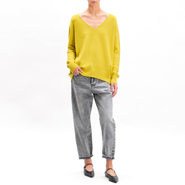 Zeroassoluto-V-neck box sweater - lime